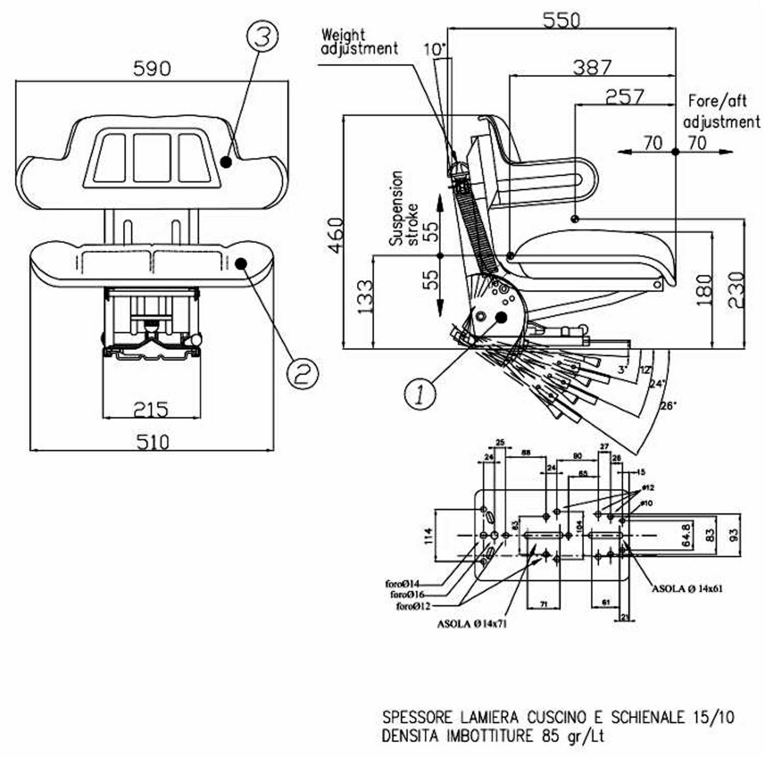 SIÈGE DE TRACTEUR 49 X 35 CM SUSPENSION 80 MM AJUSTABLE SIÈGE DE TRACTEUR  AGRICOLE FAUTEUIL DE TRACTEUR SIÈGE DE MICRO TRACTEUR 14_0005614, Helloshop26