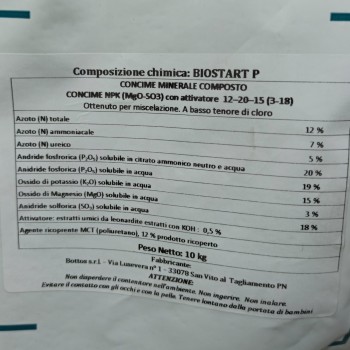 BIOSTART P 12-20-15 Bottos -10Kg Engrais pour semis et surensemencement avec des acides humiques Engrais pour pelouse