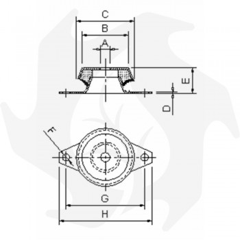 Bell-shaped anti-vibration support 92x44mm with Ø 16.5mm through hole Tractor steering wheel