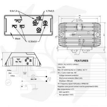 Regulador de voltaje 12V 30A 7 polos para LOMBARDINI 3LD - 4LD Recambios motor Lombardini