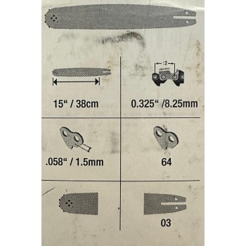 Barre de tronçonneuse 38 cm 325 » 1,5 mm 64 maillons Barre de tronçonneuse